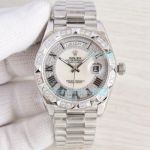 Replica Rolex Day-Date II SS White Roman Dial Diamond Bezel Watch 41MM